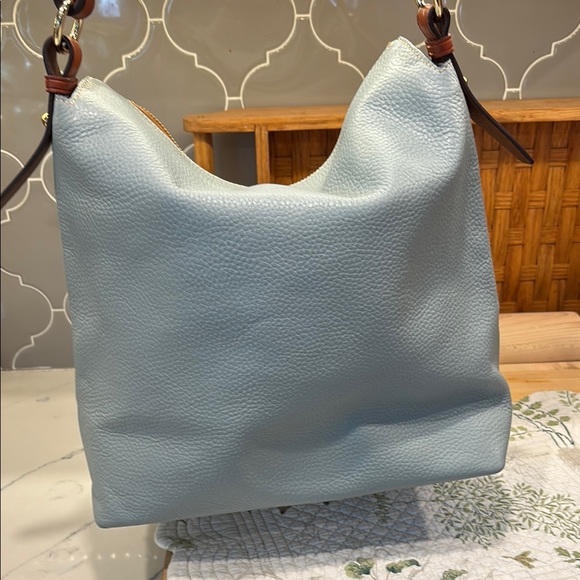 Dooney & Bourke Blue and Brown Hobo Bag with Tassel - Picture 4 of 6